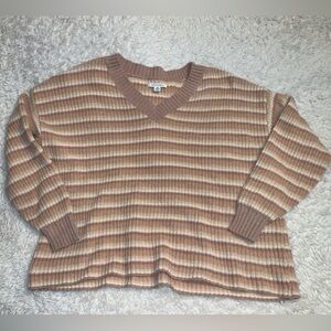 American Eagle Outfitters tan blush cream green Striped v neck oversized Sweater